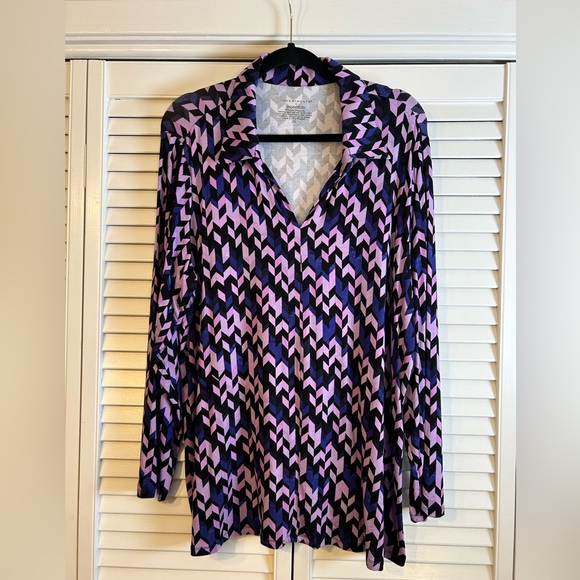 Investments II Essentials Long Sleeve Purple Multi Geometric Top, 2X, EUC - Picture 1 of 7